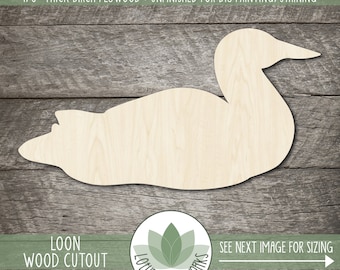 Loon Wood Cutout, Unfinished Wood Craft Blanks, DIY Craft Embellishments, Laser Cut Wooden Bird Shapes