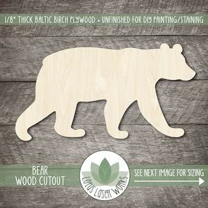 Wood Bear Cutout, Wild Animal Shapes For Craft Projects, Painting Blanks