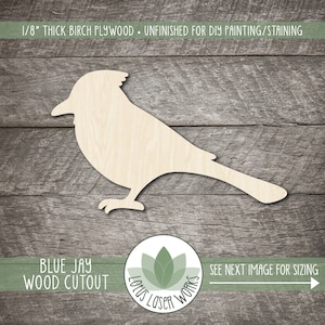 Blue Jay Wood Cutout, Unfinished Wooden Craft Blanks, Laser Cut Shapes