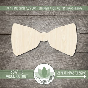 Wood Bow Tie Shape, Unfinished Wooden Cutouts, Laser Cut Craft Blanks