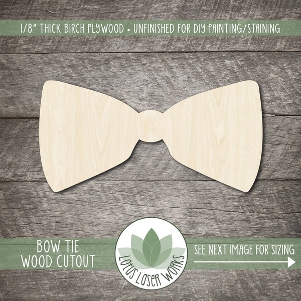 Wood Bow Tie Shape, Unfinished Wooden Cutouts, Laser Cut Craft Blanks