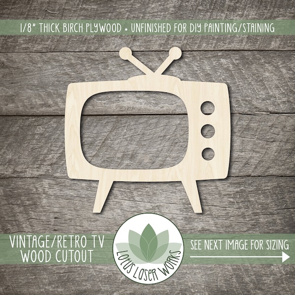 Retro Television Wood Cutout, Unfinished Wood Blanks, Laser Cut Vintage T.V. Wood Shape, DIY Craft Embellishments