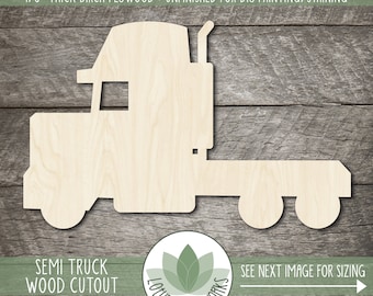 Wood Semi Truck Cutout, Blank Wood Craft Shapes, Wooden 18-wheeler Shape, Wood Truck Cutouts