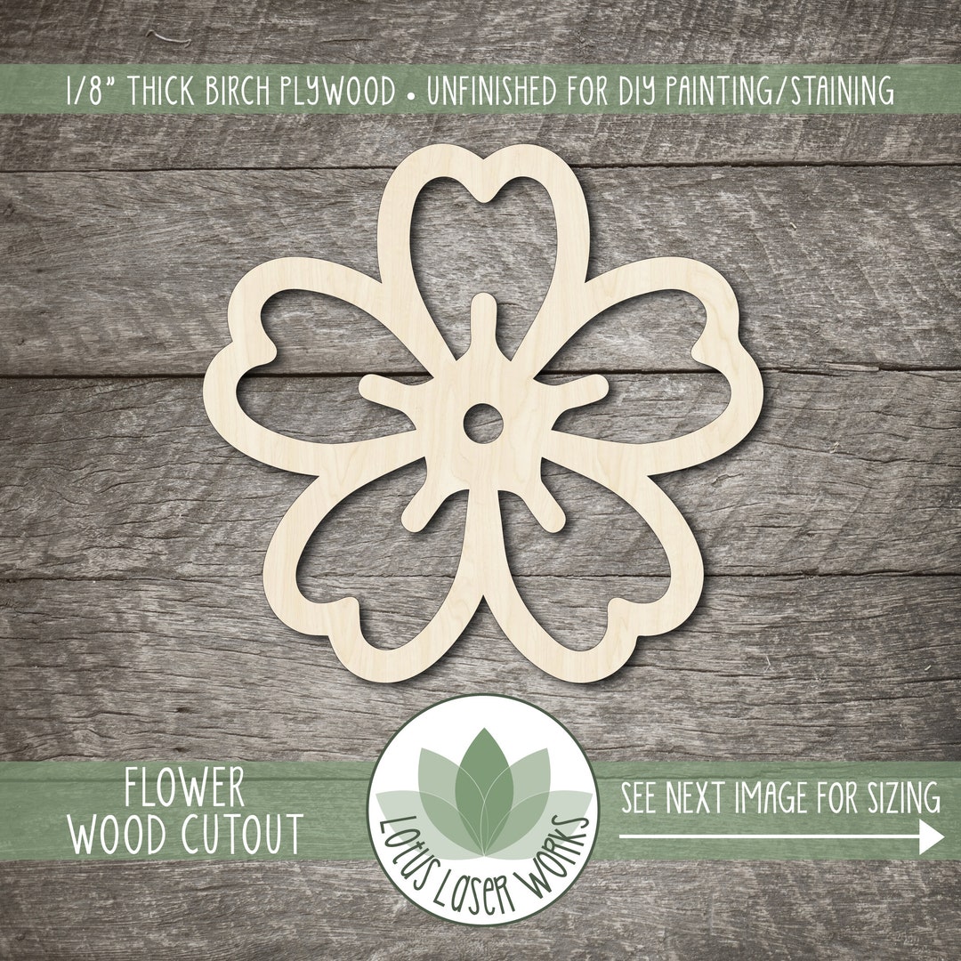Flower Wood Shape, Wood Craft Supplies, Unfinished Wood Blanks, Laser