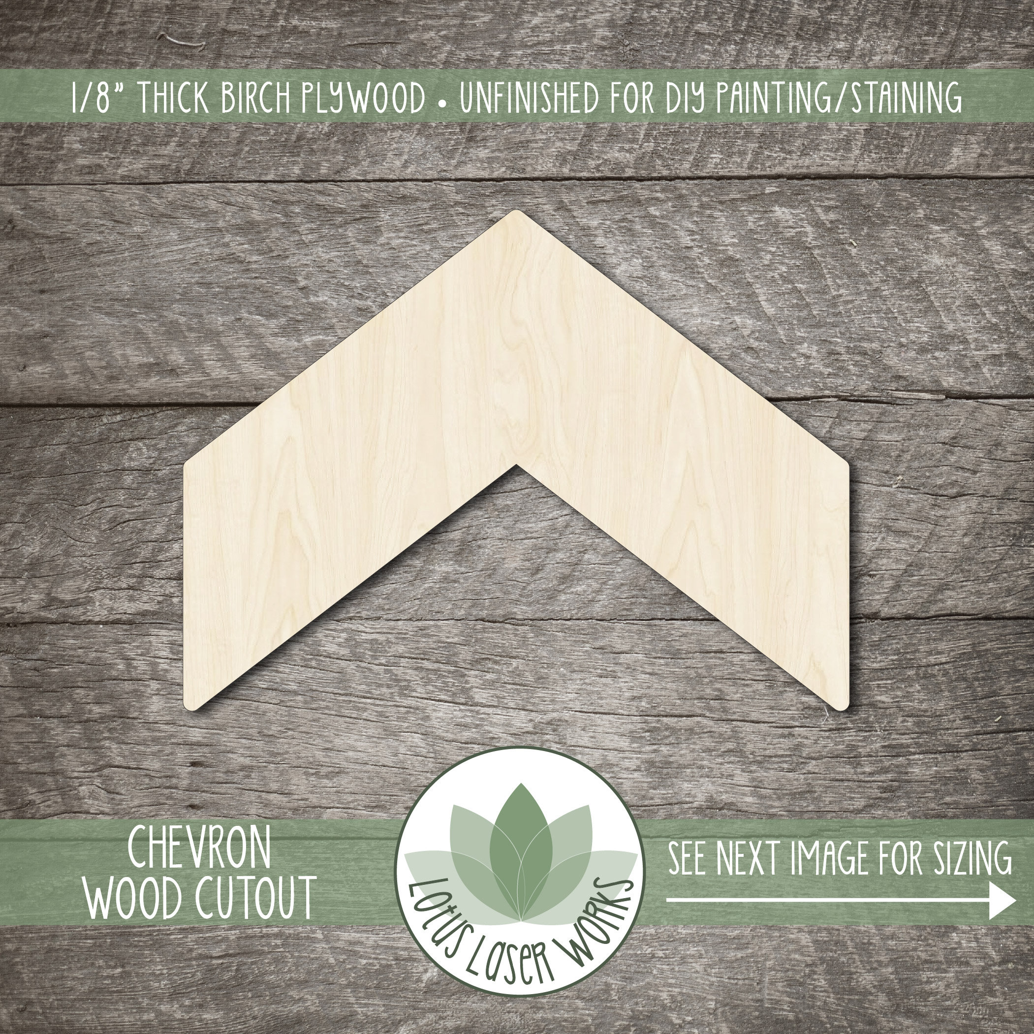 Chevron Wood Cutout, Unfinished Wooden Blanks, Laser Cut Craft Shapes