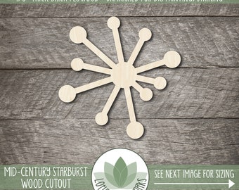 Mid-Century Modern Starburst Wood Shape: DIY Craft Supply