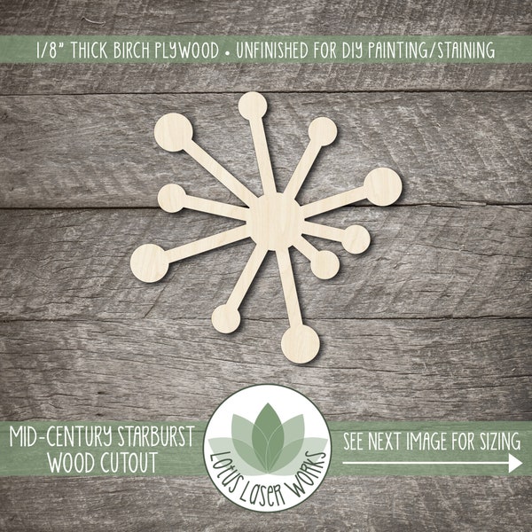Mid-Century Modern Starburst Wood Shape: DIY Craft Supply