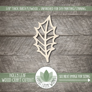 Holly - Laser Cut Out Unfinished Wood Craft Shape XMS22 Holly - Laser Cut Out Unfinished Wood Craft Shape XMS22