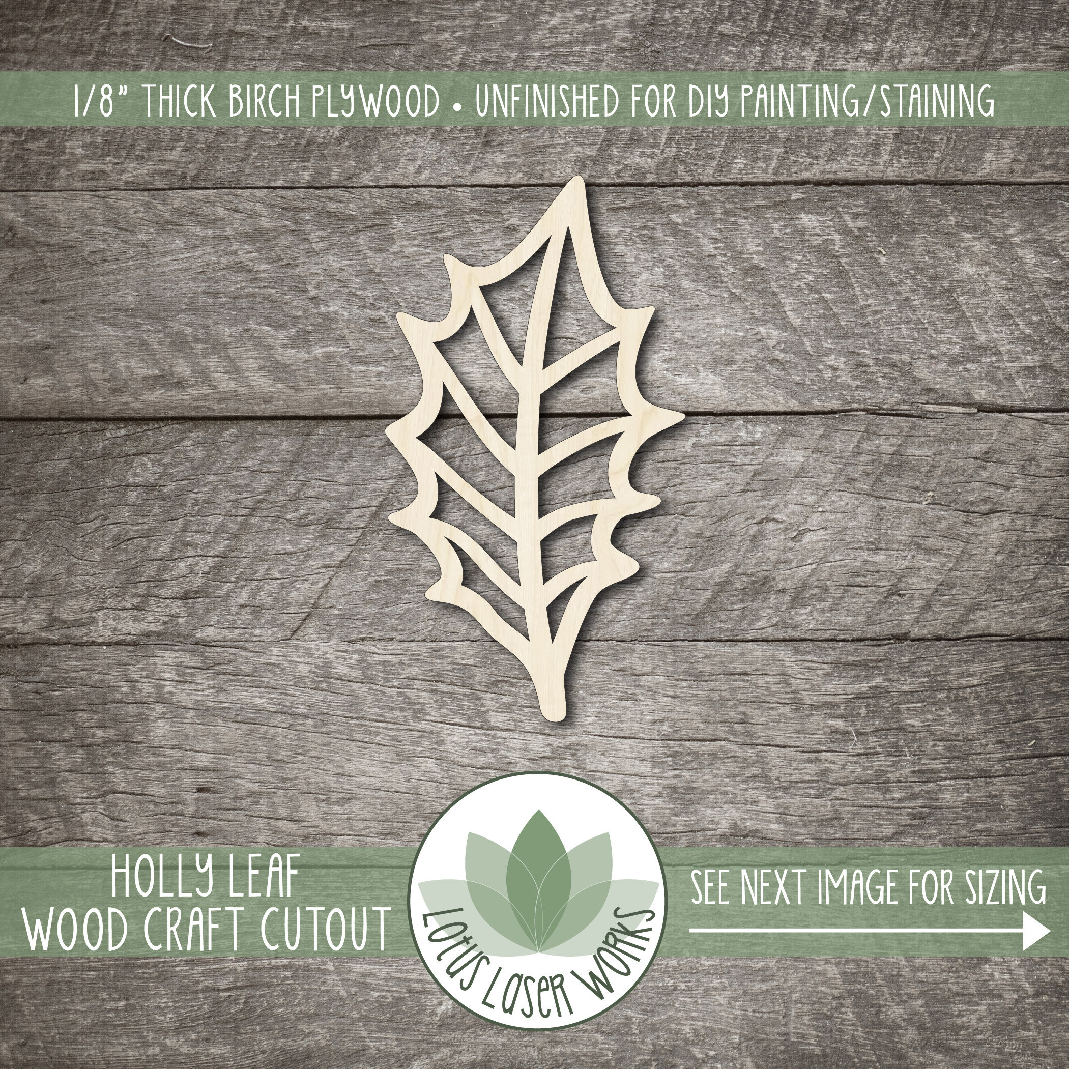 Holly - Laser Cut Out Unfinished Wood Craft Shape XMS22 Holly - Laser Cut Out Unfinished Wood Craft Shape XMS22