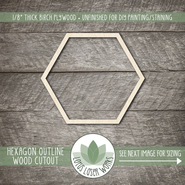 Hexagon Outline Wood Cutout, Unfinished Wood Blanks, Laser Cut Wooden Hexagon Shape, Wood Hexagon Frame