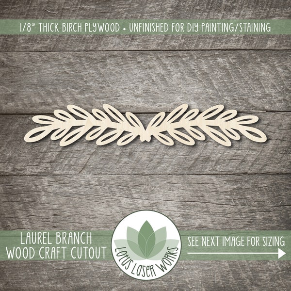 Wood Laurel Branch Shape, Unfinished Wooden Craft Cutouts, Laser Cut Blanks