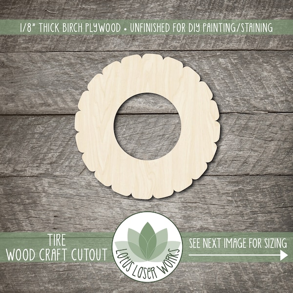 Wood Tire Cutout, Unfinished Wooden Craft Blanks, Laser Cut Shapes