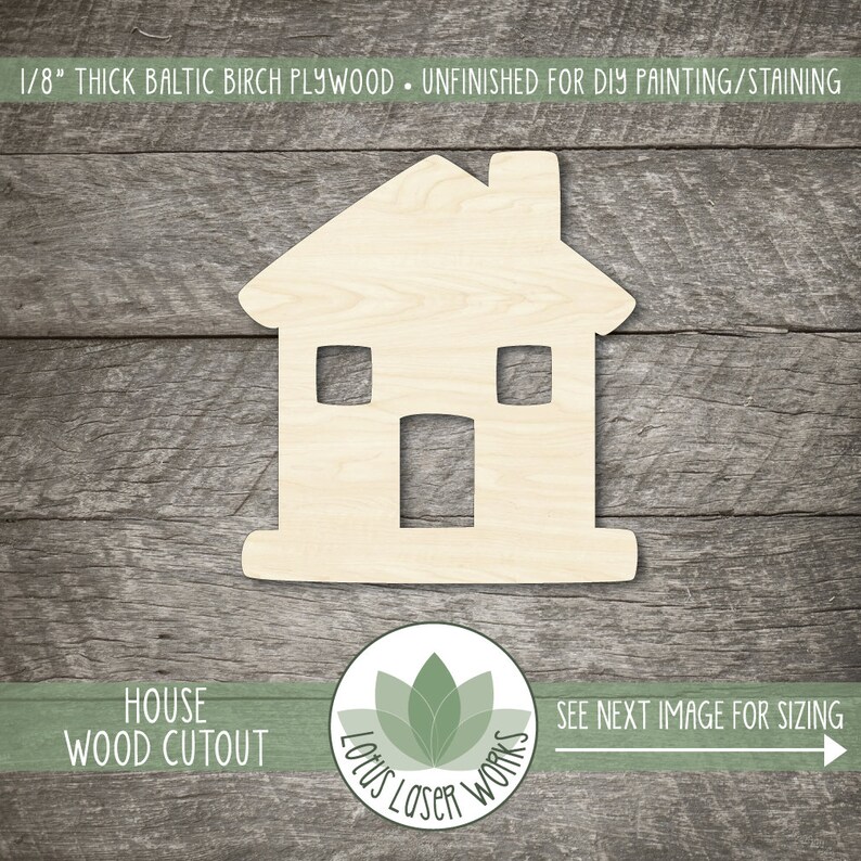 Wood House Cutout Blank Wood Craft Embellishments Wooden Etsy