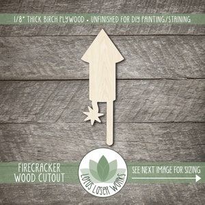 Firecracker Wood Cutout, Unfinished Wood Blanks, Laser Cut Fireworks Wood Shapes, 4th Of July Shapes
