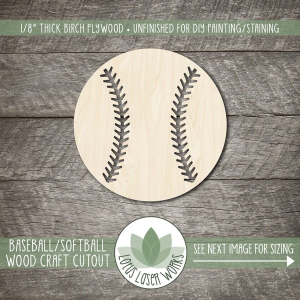 Baseball / Softball Wood Cutout, Unfinished Wooden Craft Blanks, Laser Cut Shapes