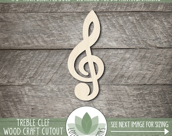 Treble Clef Wood Craft Shape, Unfinished Wooden Cutouts, Laser Cut Blanks