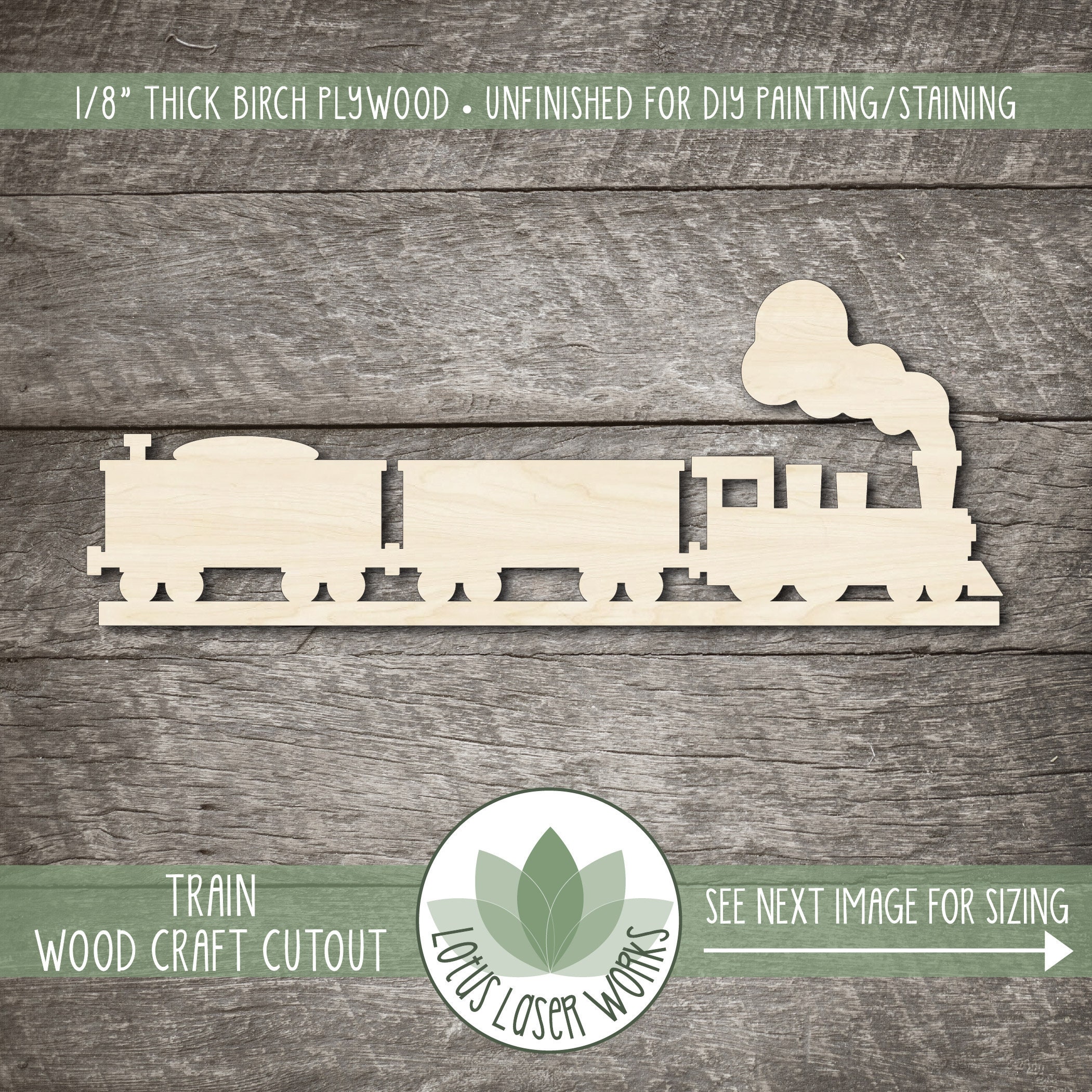 Train - Laser Cut Out Unfinished Wood Craft Shape TRN11 Train - Laser Cut Out Unfinished Wood Craft Shape TRN11