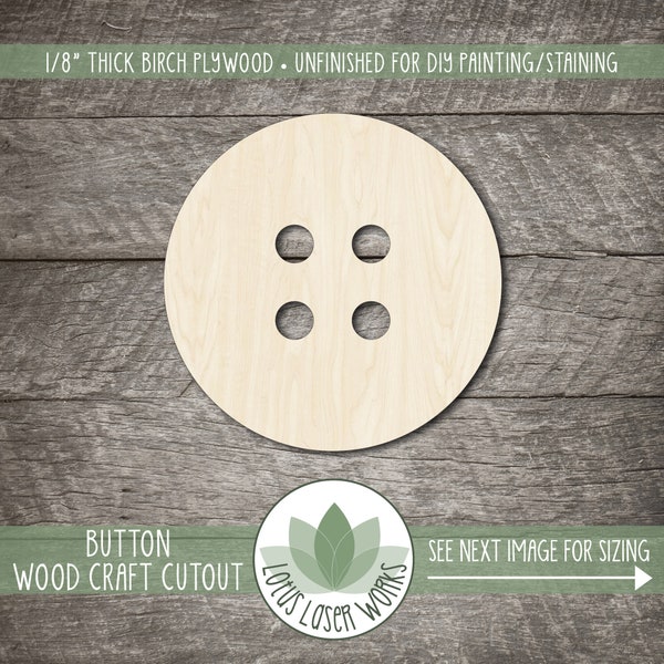 Wood Button Craft Shape, Unfinished Wooden Cutouts, Laser Cut Blanks