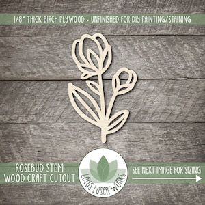 Rosebud Stem Wood Cutout: Unfinished Birch Plywood Craft Shape