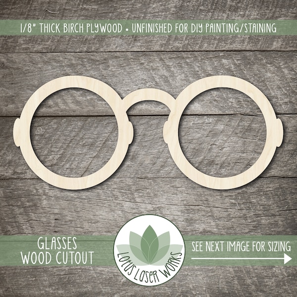 Round Glasses Wood Shape, Wood Craft Supply, Unfinished Wood Blanks, Laser Cut Wooden Eyeglasses Cutout, Embellishment