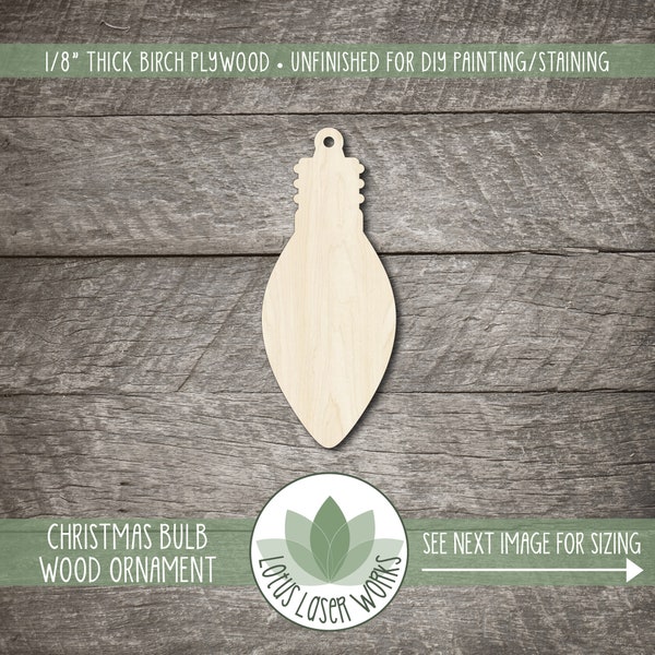 Christmas Bulb Wood Ornament Blank, Unfinished Wood Shapes, Laser Cut Wooden Christmas Tree Lightbulb Ornament, Wood Craft Supplies