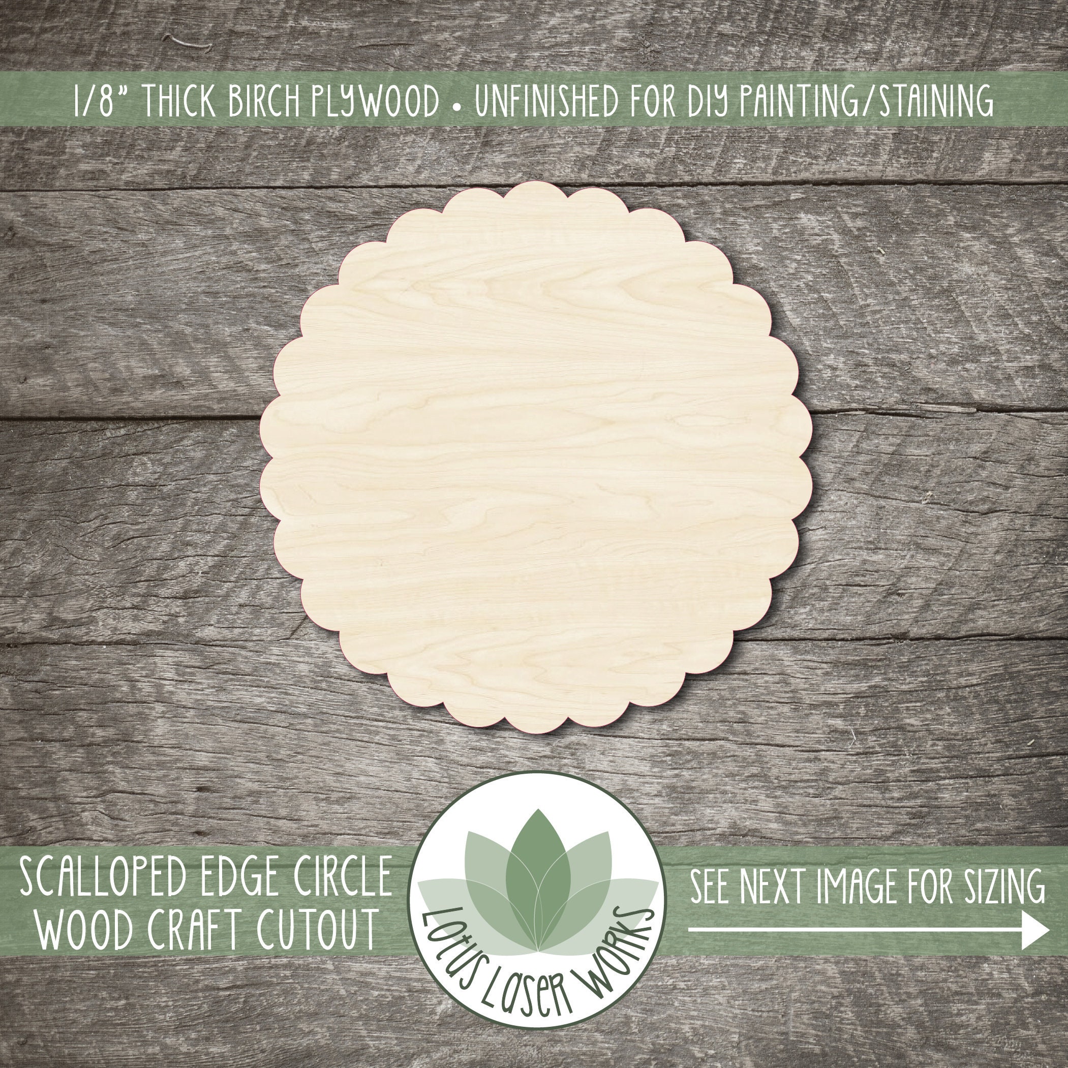 Scalloped Edge Circle Wood Cutout, Unfinished Wooden Craft Blanks