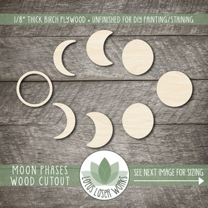 Moon Phases Wood Cutouts, Laser Cut Moon Shapes, Phases Of The Moon Wood Shapes, Blank Wood Cutouts