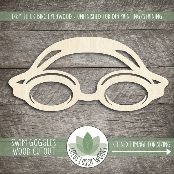 Swim Goggles Wood Cutout, Unfinished Wood Craft Blanks, Wooden Swim Goggle Shape, Laser Cut Wooden Sport Shapes