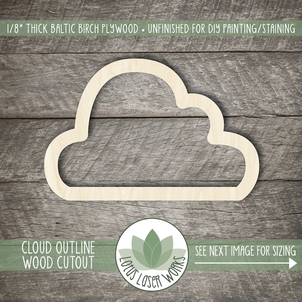 Wood Cloud Outline Cutout, Blank Wood Craft Shapes, Wooden Cloud Shape, Cloud Nursery Decor