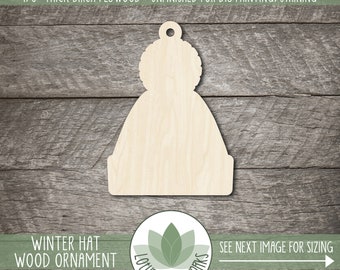 Winter Hat Wood Ornament Blank - Laser Cut Shapes, Unfinished Wooden Cutouts