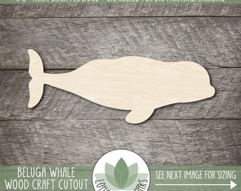 Beluga Whale Cutout - Unfinished Wood Shapes For Crafts, Laser Cut Blanks
