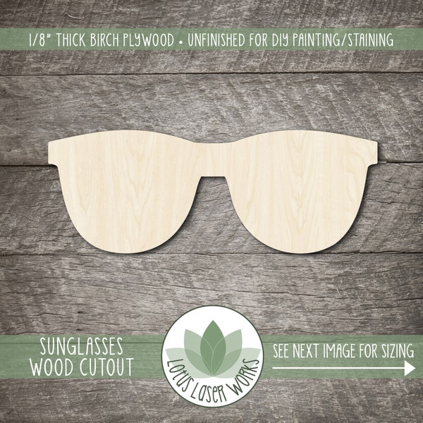 Sunglasses Wood Craft Shape, Laser Cut wooden Sunglasses Cutout, Unfinished Wood Blanks, Wood Craft Supplies, Embellishment