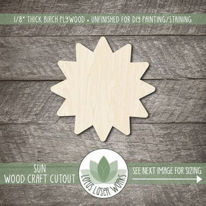 Wood Sun Shape, Unfinished Wooden Craft Cutouts, Laser Cut Blanks