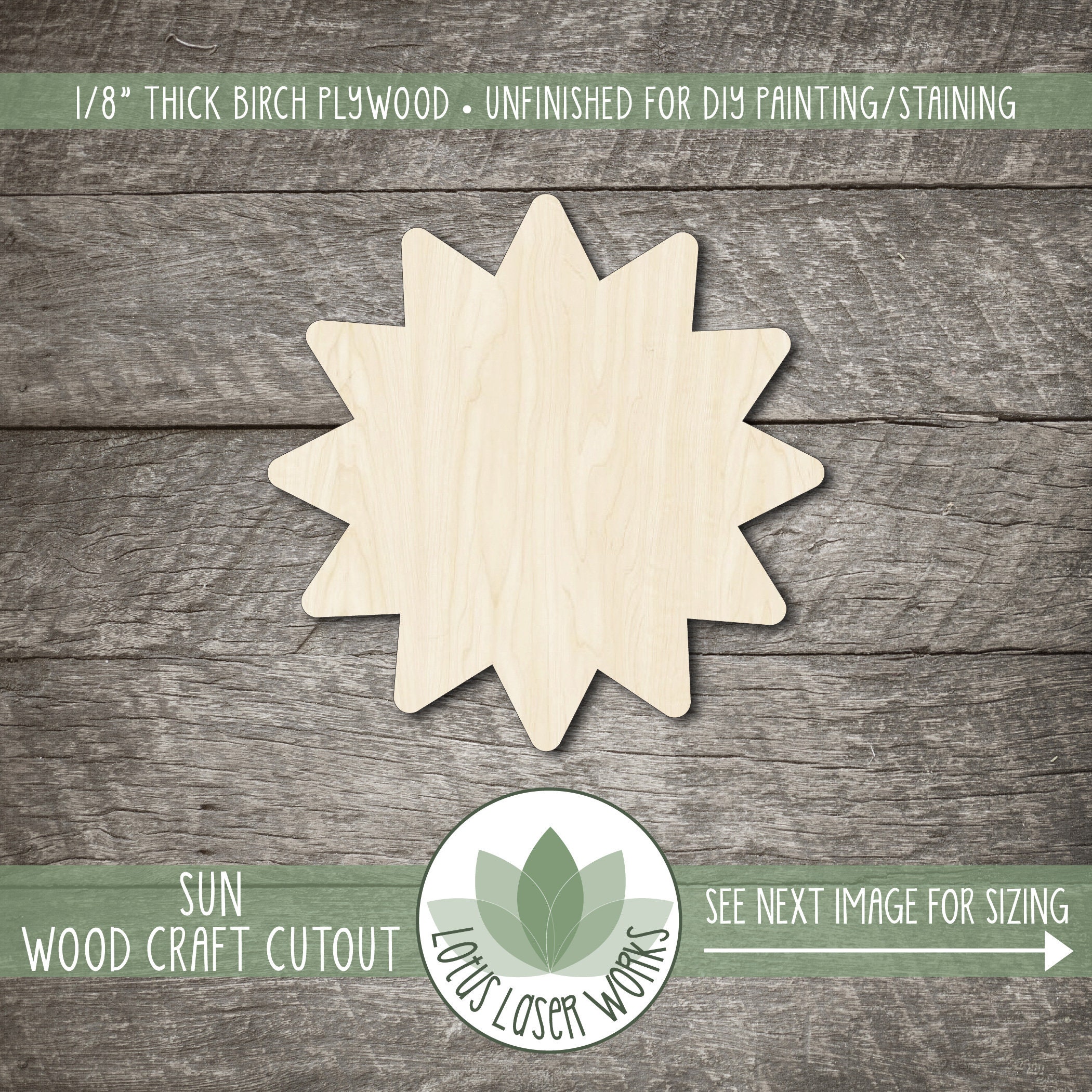 Wood Sun Shape, Unfinished Wooden Craft Cutouts, Laser Cut Blanks