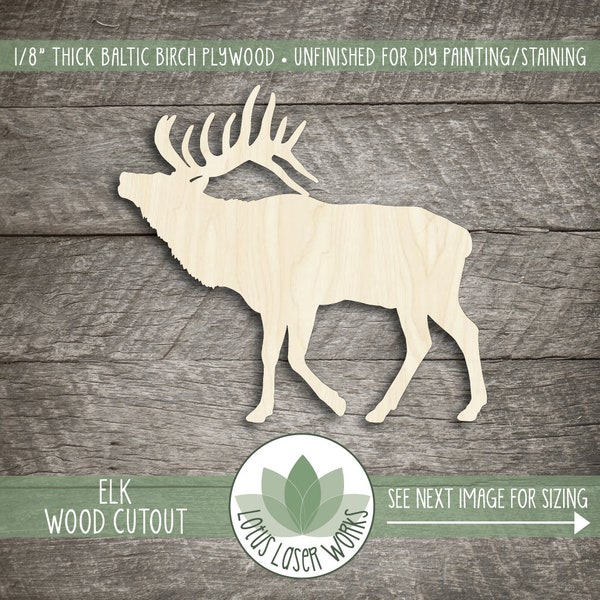 Wood Elk Shape, Wood Animal Cutouts, Blank Wood Shapes, Wooden Elk, Laser Cut Animals