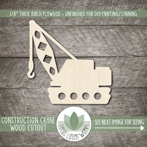 Construction Crane Wood Cutout, Unfinished Wood Painting Blanks, Shapes For DIY Crafts