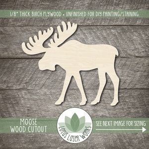 Wood Moose Cutout, Blank Wood Craft Shapes, Wooden Moose Shape, Wood Animal Cutouts image 1