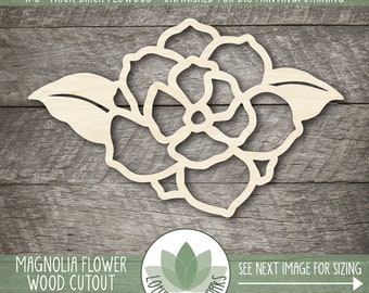 Magnolia Flower Cutout: Wood Shapes For Craft Projects, Laser Cut Blanks
