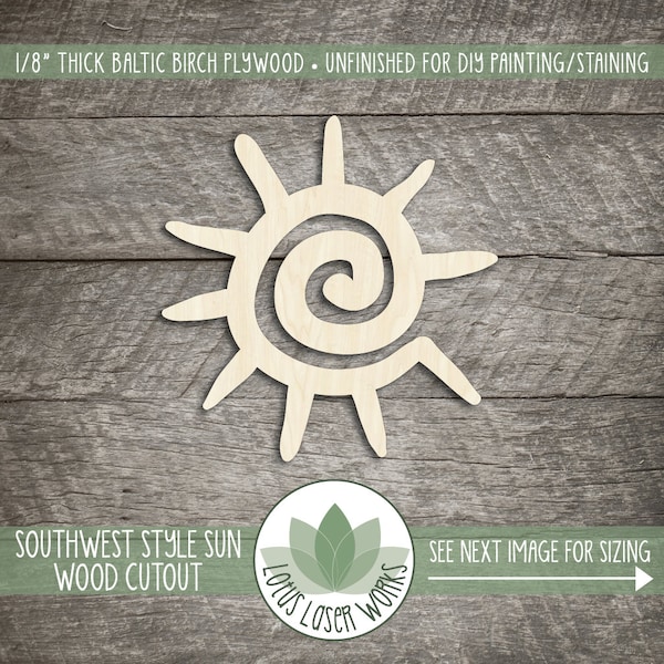 Southwest Style Sun Cutout, Wooden Sun Shape, Blank Wood Shapes, Southwestern Style