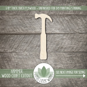 Wood Hammer Cutout, Carpentry Shapes For DIY Craft Projects, Painting Blanks