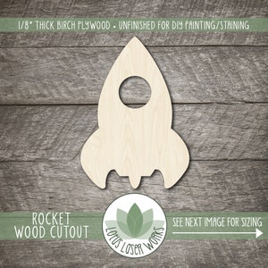 Wood Rocket Shape, Unfinished Wood Spaceship Laser Cut Out Shape, DIY Craft Supply, Many Size Options, Blank Wood Shapes