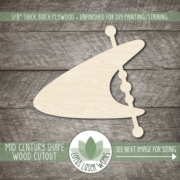 Mid Century Modern Geometric Wood Cutout, Unfinished Wood Blanks, Laser Cut Wooden Retro Shapes