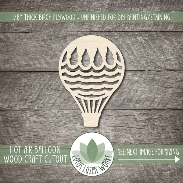 Hot Air Balloon Wood Cutout, Unfinished Wood Blanks, Wood Craft Supplies, Laser Cut Wooden Hot Air Balloon Shapes, Embellishment