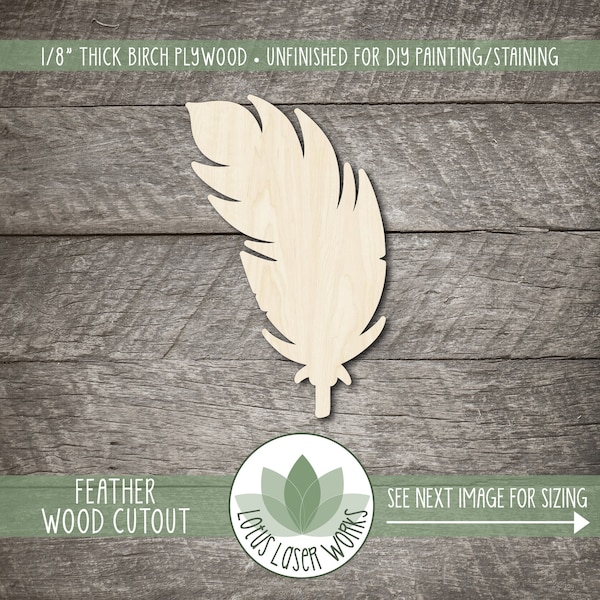 Wood Feather Craft Shape, Laser Cut Wooden Bird Feather Cutouts, Craft Embellishment, Wood Craft Supplies