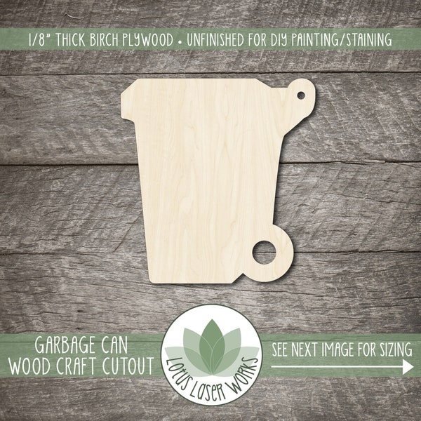 Wood Shapes For Crafting, Garbage Can Wooden Cutout, Recycle Container, DIY Craft Projects