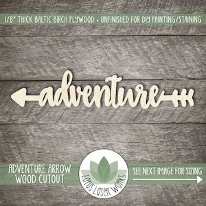 Adventure Arrow Wood Word Sign, Word Wall Decor, Wooden Adventure Arrow Cutout, Wood Sign, Wood Arrow Sign, Adventure Nursery Sign