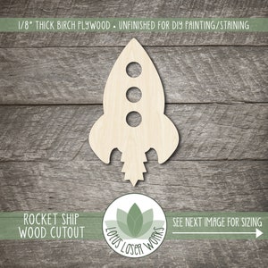 Rocket Ship Wood Cutout: Unfinished Wood Cutouts For Craft Projects, Laser Cut Blanks