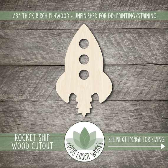 Rocket Ship Wood Cutout: Unfinished Shapes For Craft Projects, Laser Cut Painting Blanks