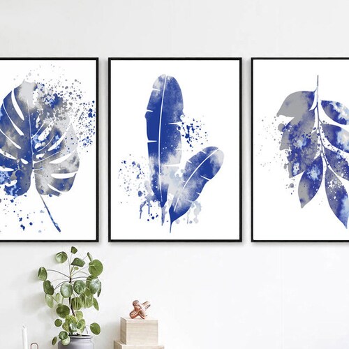 Yellow and Blue Wall Art Set of 4 Wall Prints Colorful Wall Etsy