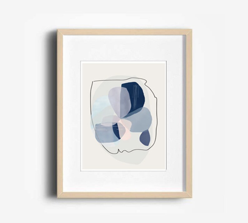 Navy Abstract Print Four Prints Modern Art Set Of 4 Wall Art Etsy